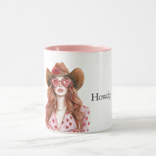 Hearts Howdy Red Hair Cowgirl Tasse