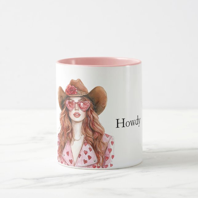 Hearts Howdy Red Hair Cowgirl Tasse (Zentrum)