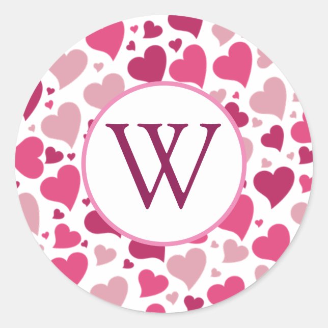 Hearts in Heart Monogram Round Aufkleber (Vorderseite)