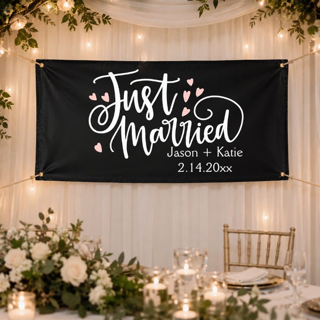 HEARTS just Married Script Names Wedding Day Banner (Von Creator hochgeladen)