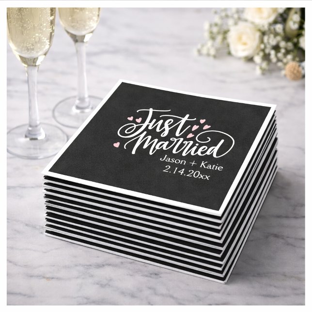 HEARTS just Married Script Names Wedding Day Serviette (Von Creator hochgeladen)