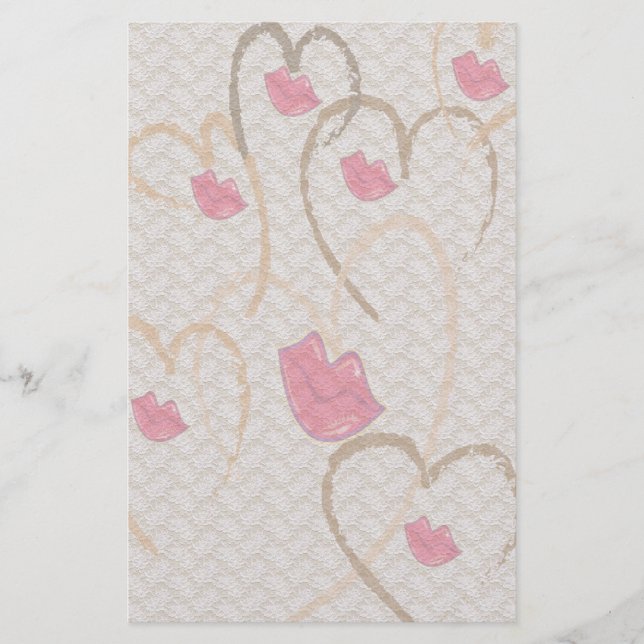 Hearts Kisses und Lace Stationary Briefpapier (Vorderseite)