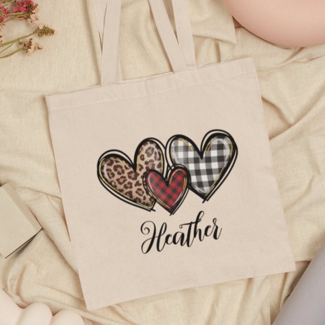 Hearts Leopard Kariert Valentinstag Personalisiert Tragetasche (Von Creator hochgeladen)