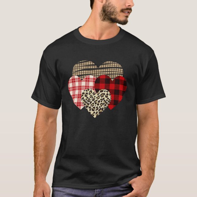 Hearts Leopard Plaid Buffalo Heart Love Valentine' T-Shirt (Vorderseite)