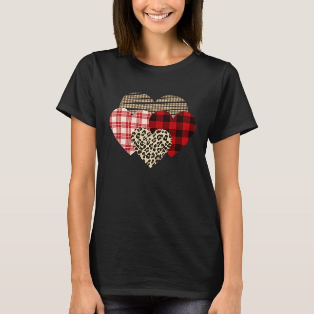 Hearts Leopard Plaid Buffalo Heart Love Valentine' T-Shirt (Vorderseite)
