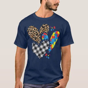 Hearts Leopard Plaid Buffalo Heart Puzzle Piece Au T-Shirt