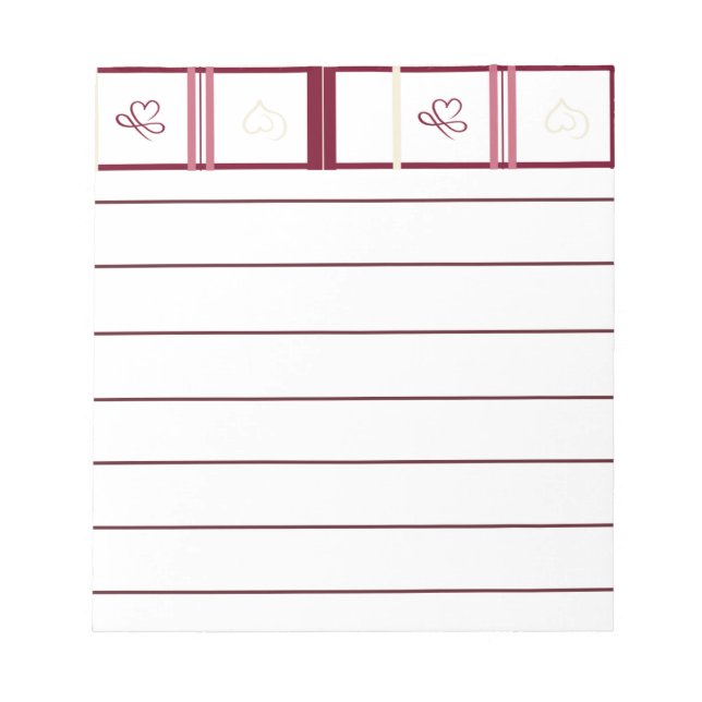 Hearts Lined Notepad – Whimsical Burgundy Design Notizblock (Vorderseite)