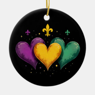 Hearts Mardi Gras New Orleans Vintage Tour Keramik Ornament
