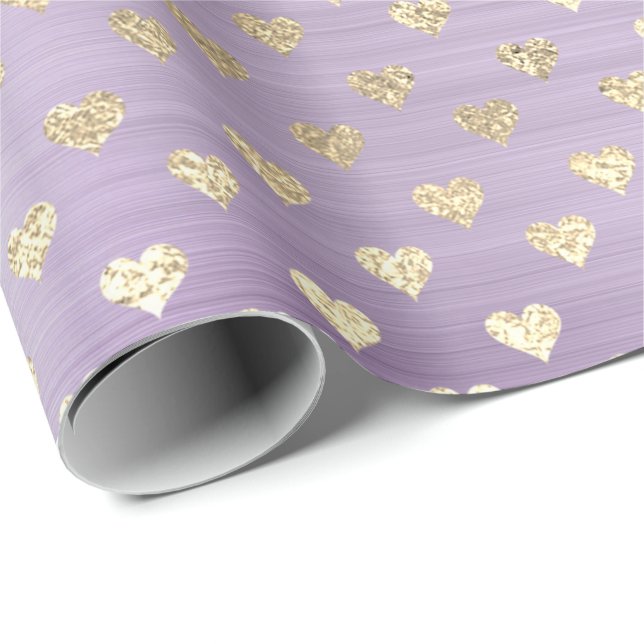 Hearts Metallic Lavande Lila Blush Gold Imitate Geschenkpapier (Rolleneckpunkt)
