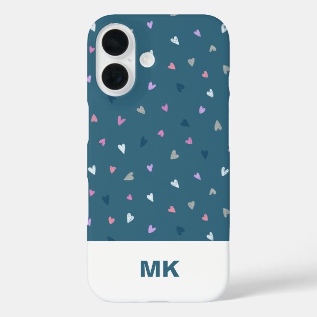 Hearts Modern Monogram iPhone Case (Rückseite)