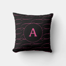 Hearts Monogram Black Magenta Kissen