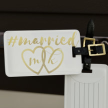 Hearts Monogram Just Married Honeymoon Gepäckmarke