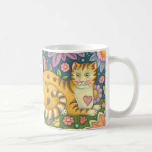 Hearts N' Stripes Tabby CAT Folk Art Tasse
