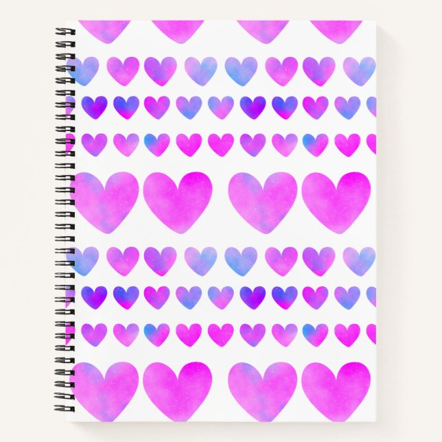 Hearts Pastel Pink Wasserfarbe Notizbuch (Vorderseite)