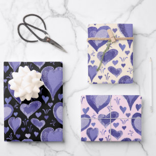 Hearts Pattern Drawing Valentine`s Day W Geschenkpapier Set