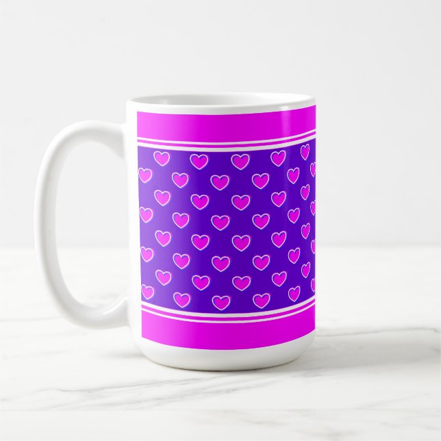 Hearts Pattern Striking Colors Pink And Purple Kaffeetasse (Links)