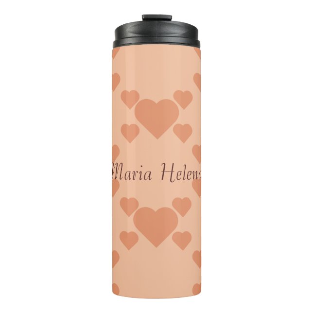 Hearts Peach Fuzz Individuelle Name oder Text Thermosbecher (Vorderseite)