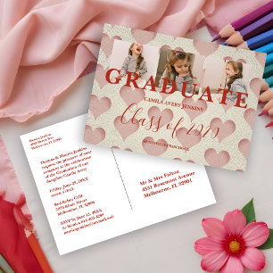 Hearts Pre-K Abschluss 3 Fotos Textile Textur Postkarte