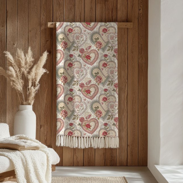 Hearts & Roses Decke Blush Pink Vintage Stil (Hearts & Roses Blanket Blush Pink Vintage Style)