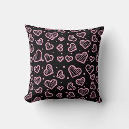 Hearts Seamless Pattern on Black Background Kissen