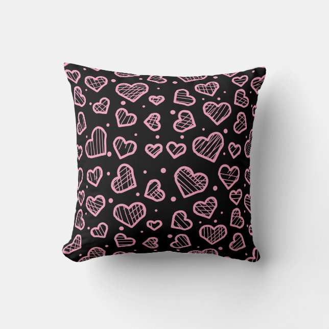 Hearts Seamless Pattern on Black Background Kissen (Vorderseite)