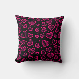 Hearts Seamless Pattern on Black Background Kissen