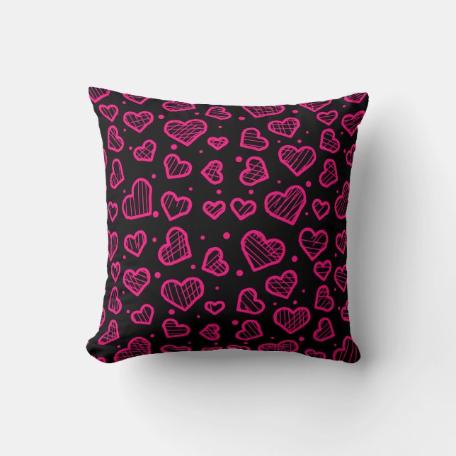 Hearts Seamless Pattern on Black Background Kissen (Vorderseite)