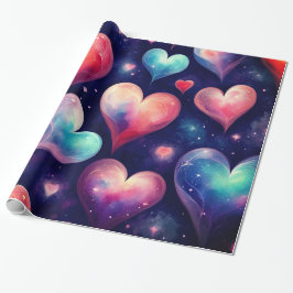 Hearts Stars Valentine Galaxy Geschenkpapier