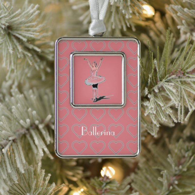 Hearts Themed Pink Ballerina Girl Rahmen-Ornament Silber (Baum)
