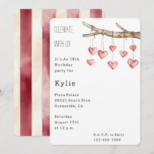 Hearts Tree Branch Birthday Einladung
