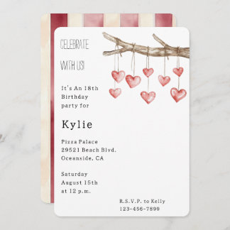 Hearts Tree Branch Birthday Einladung