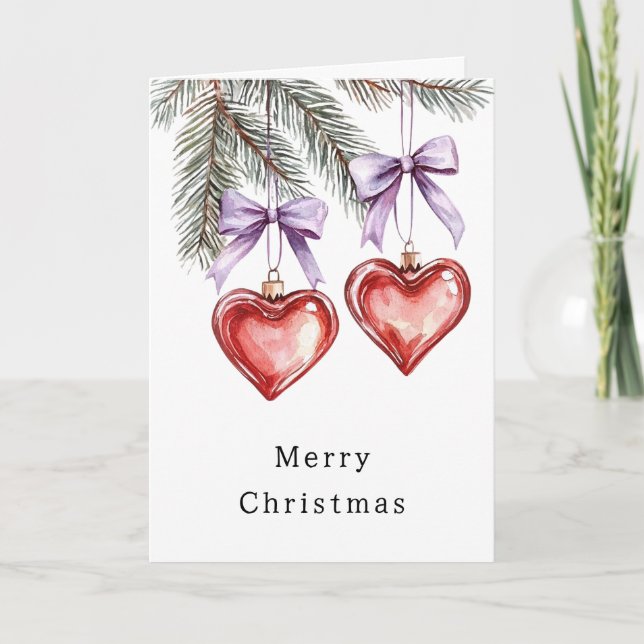 Hearts Trees Red Purple Bows Christmas Karte (Vorderseite)
