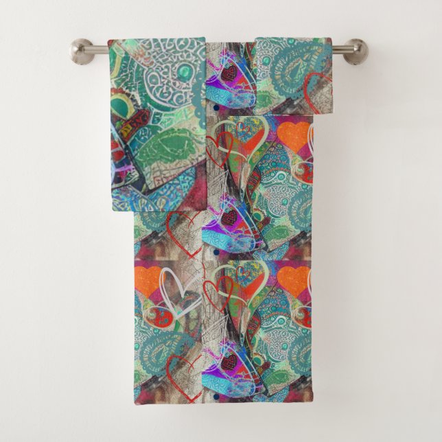 Hearts und Paisley Badhandtuch Set (Insitu)