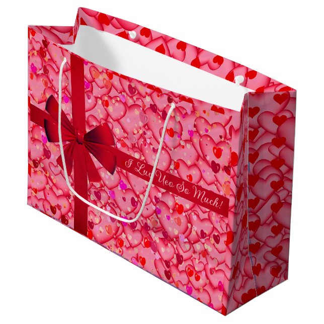 Hearts Valentine Liebe Große Geschenktasche Geschenktüte (Vorderseite Schrägansicht)