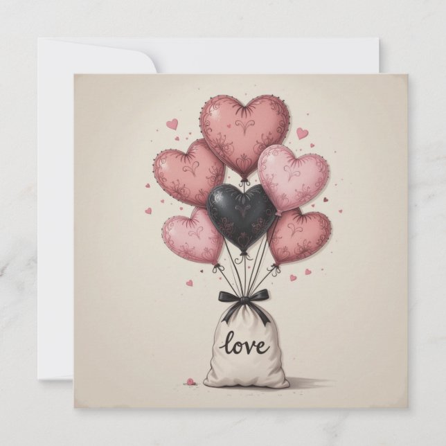 Hearts Valentine's Balloons Karte (Vorderseite)