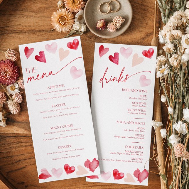 Hearts Valentines Day Food and Drinks Menu Card (Von Creator hochgeladen)