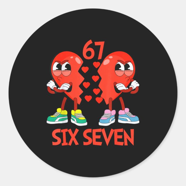 Hearts Valentines Funny Six Seven 6 7 Meme Gen Alp Runder Aufkleber (Vorderseite)