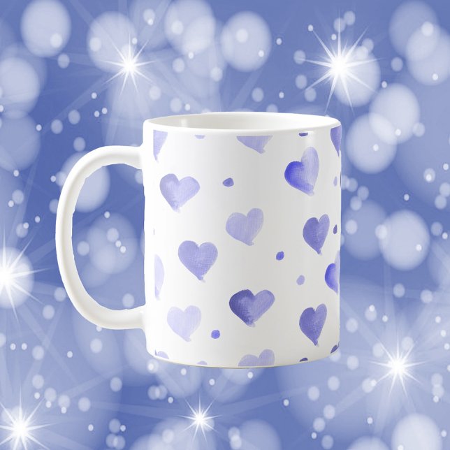 Hearts Watercolor Blue Pattern Kaffeetasse (A mug with a pattern of blue watercolor hearts)