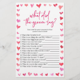 Hearts What Did The Groom Say? Bridal Shower Game Briefpapier