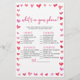 Hearts What's In Your Phone? Bridal Shower Game Briefpapier