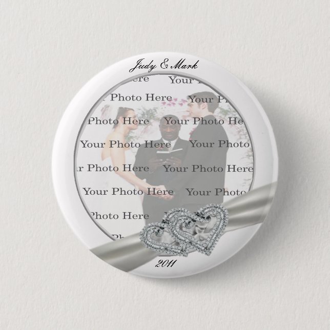 Hearts White Wedding Round Button (Vorderseite)
