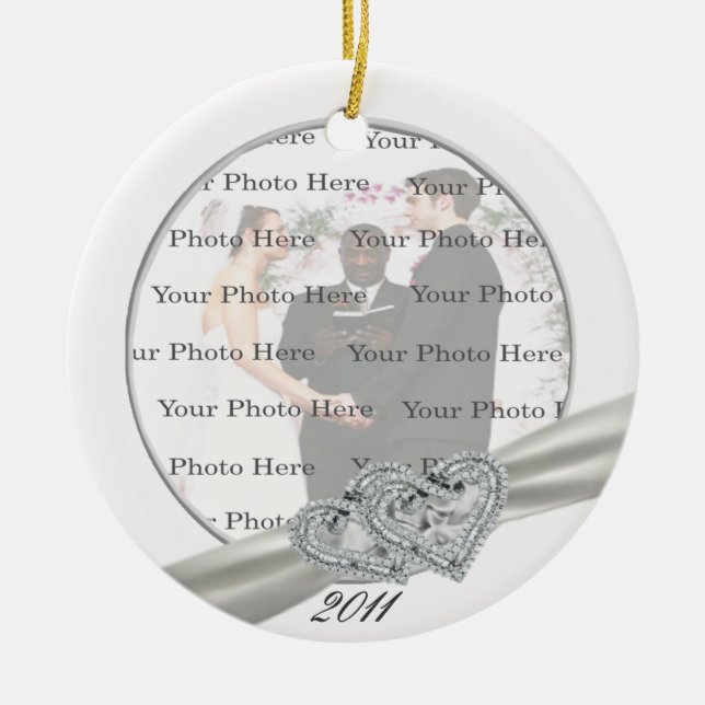 Hearts White Wedding Round Ornament (Vorne)