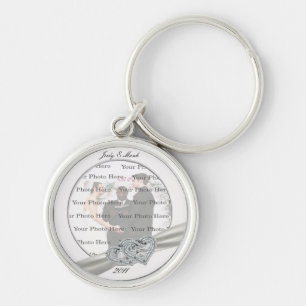 Hearts White Wedding Round Silver Schlüsselanhänge Schlüsselanhänger