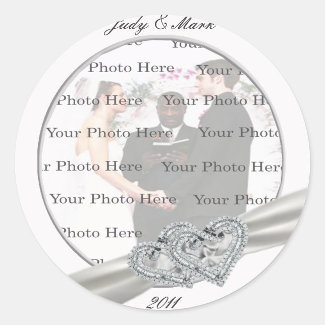 Hearts White Wedding Round Stickers (Vorderseite)