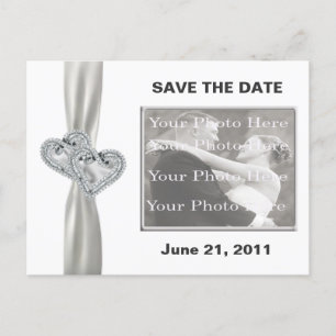 Hearts White Wedding Save the Date Postcard Ankündigungspostkarte