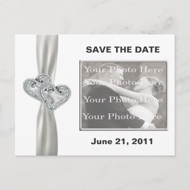 Hearts White Wedding Save the Date Postcard Ankündigungspostkarte (Vorderseite)