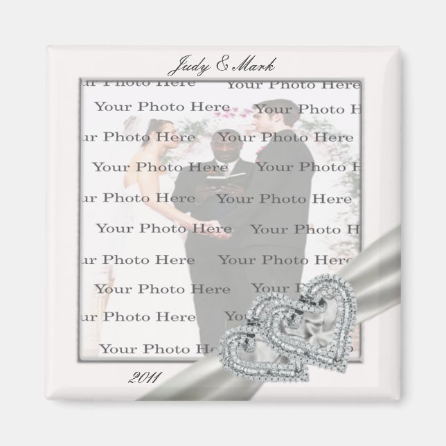 Hearts White Wedding Square Magnet (Vorne)