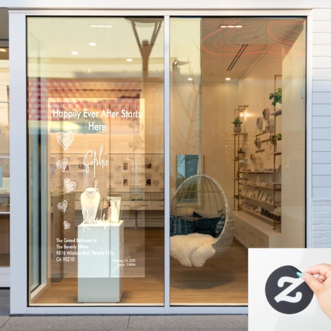 Hearts White Weddings Celebrating Love Romance Fensteraufkleber (Schaufenster)