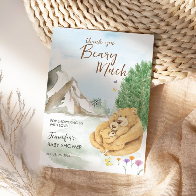 Heartwarming Beige Mountain Bear Family Beary Much Dankeskarte (Von Creator hochgeladen)