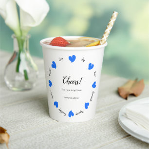 Hearty Hearts Blau - Benutzerdefinierter Text in d Pappbecher